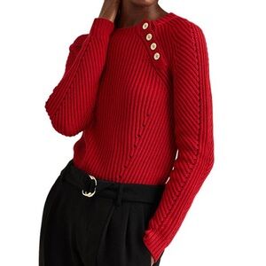 Lauren Ralph Lauren Sweater Womens Large Chunky Cable Knit Pointelle Cotton Red